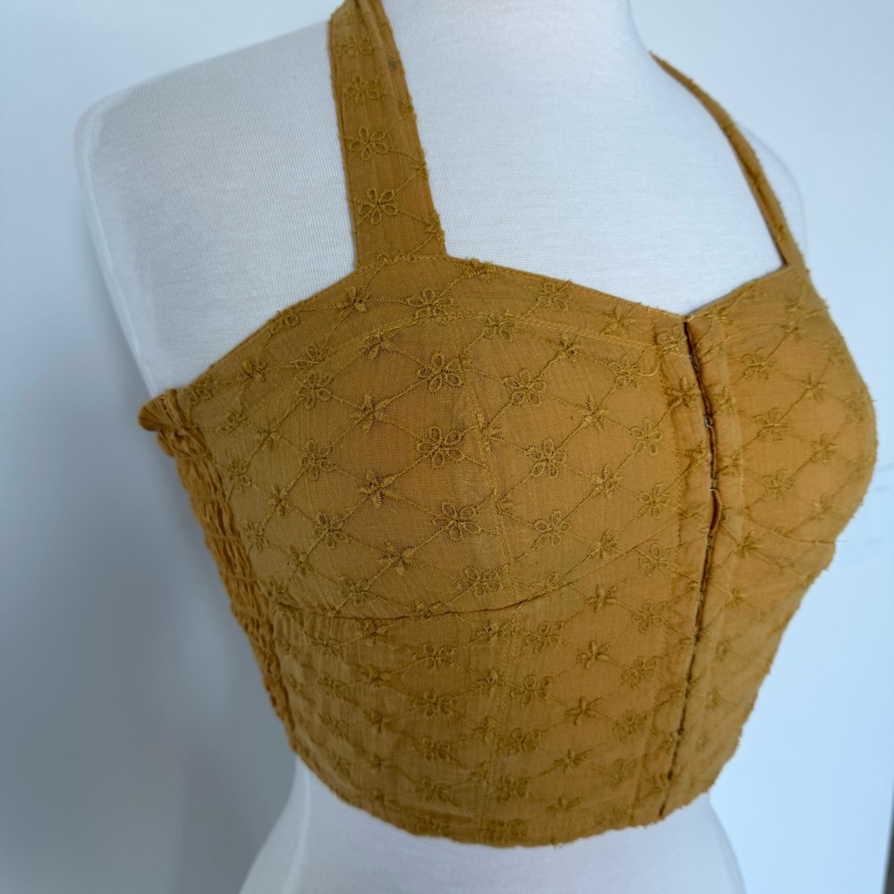 American Eagle Corset Halter Neck Tie Mustard Crop Top // Size XS